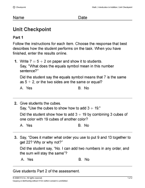 Checkpoint Math Addition Assessment