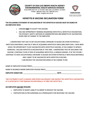 Hepatitis B Vaccine Declination Form