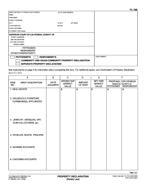 California Property Declaration Form FL-160