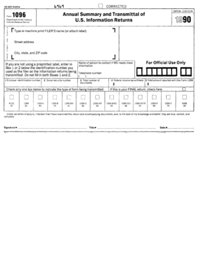 Fillable Online irs FORM 1096 (1990) - Internal Revenue Service - irs ...