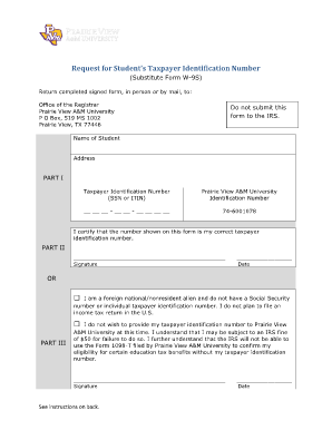 Request for Student's Taxpayer Identification Number