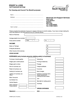 Profit and loss statement for 1099 employee - Form: Profit and Loss form for Self Employed earnings PDF - south-norfolk gov