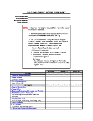 Self Employment Income Worksheet