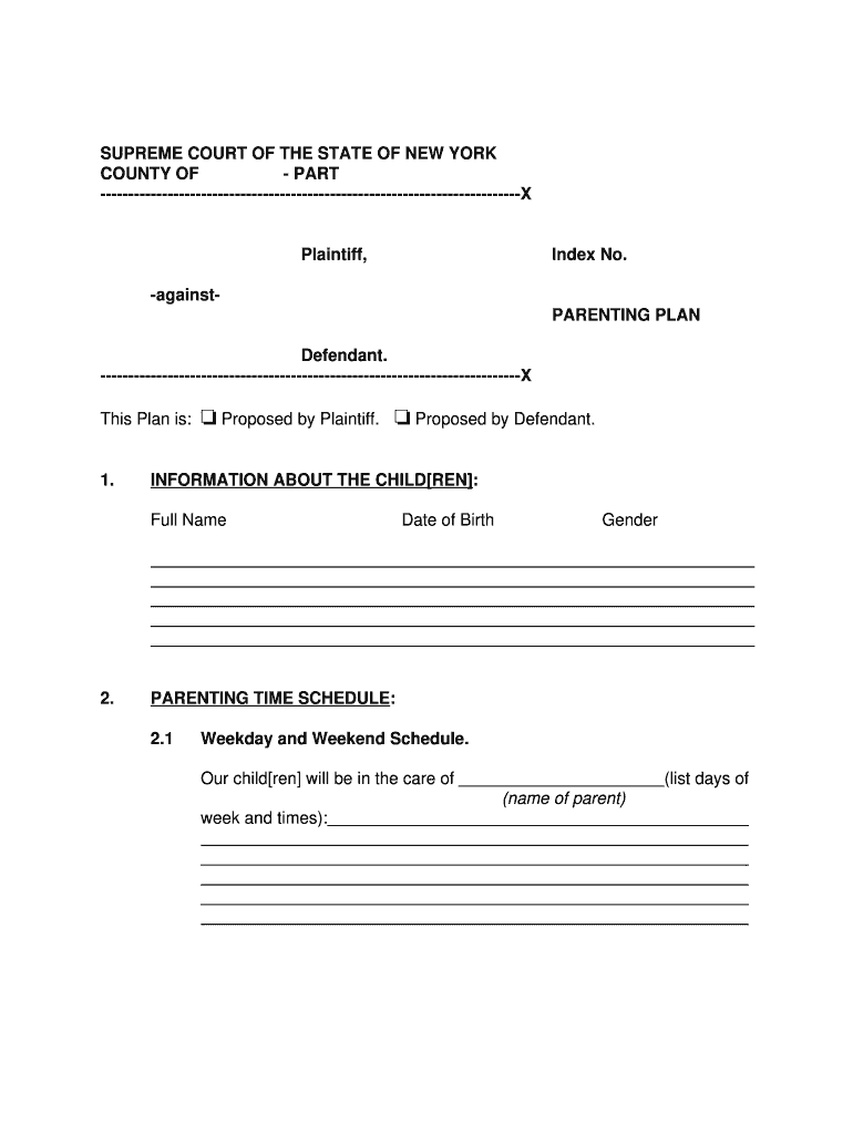 Parenting Plan - Fill Online, Printable, Fillable, Blank  pdfFiller With Regard To free joint custody agreement template