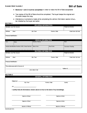 Bill of Sale for Vehicle Registration