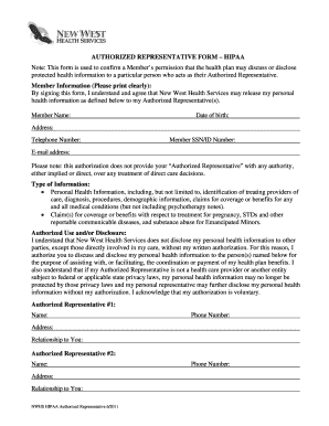 HIPAA Authorized Representative Form