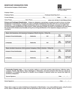 Cigna life insurance beneficiary designation form amerigroup medicaid handbook