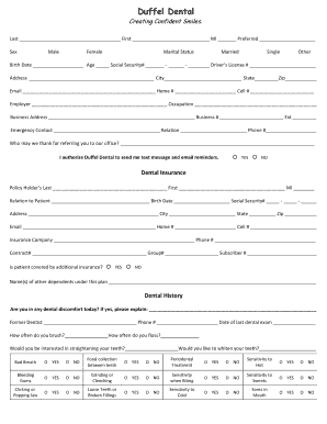 Duffel Dental Patient Information Form