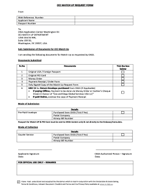 OCI Match Up Request Form