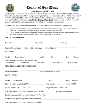 San Diego Food Illness Report Form