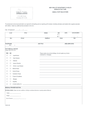 New York City Annual Staff Health Form