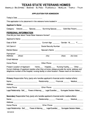 Texas State Veterans Homes Application for Admission