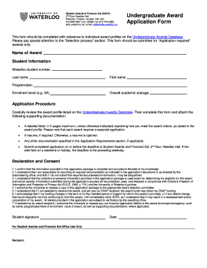 University of Waterloo Student Award Application Form