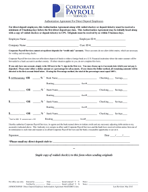 Employee Direct Deposit Authorization Agreement