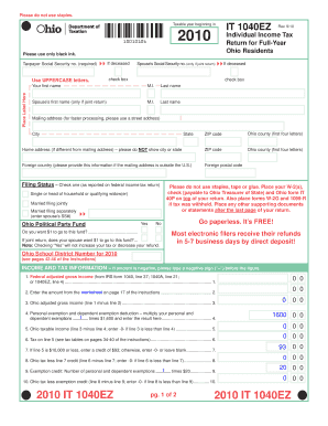 Ohio IT 1040EZ 2010 Tax Form