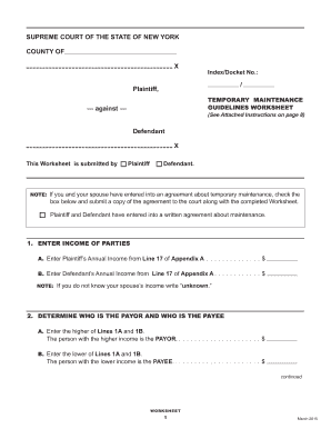 New York Temporary Maintenance Guidelines Worksheet