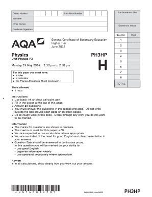 General Certificate of Secondary Education Physics Exam