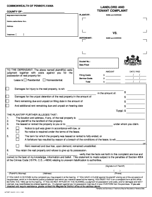 Pennsylvania Landlord and Tenant Complaint