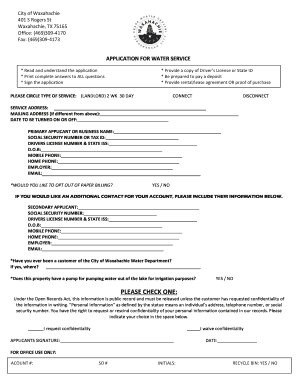 Application for Water Service