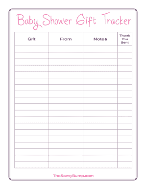 Fillable Online Baby Shower Gift Tracker Fax Email Print - pdfFiller