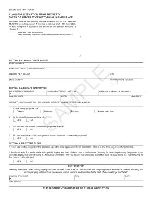 California Aircraft Historical Significance Tax Exemption Form