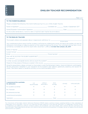 English Teacher Recommendation Form