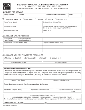 Security National Life Insurance Change Request Form