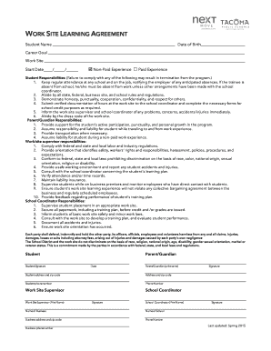 Work Site Learning Agreement