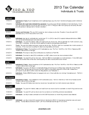 2013 Tax Calendar for Individuals and Trusts