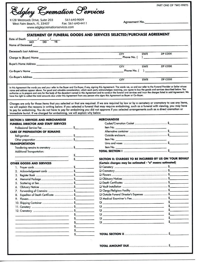 statement of funeral goods and services form Fill out & sign online