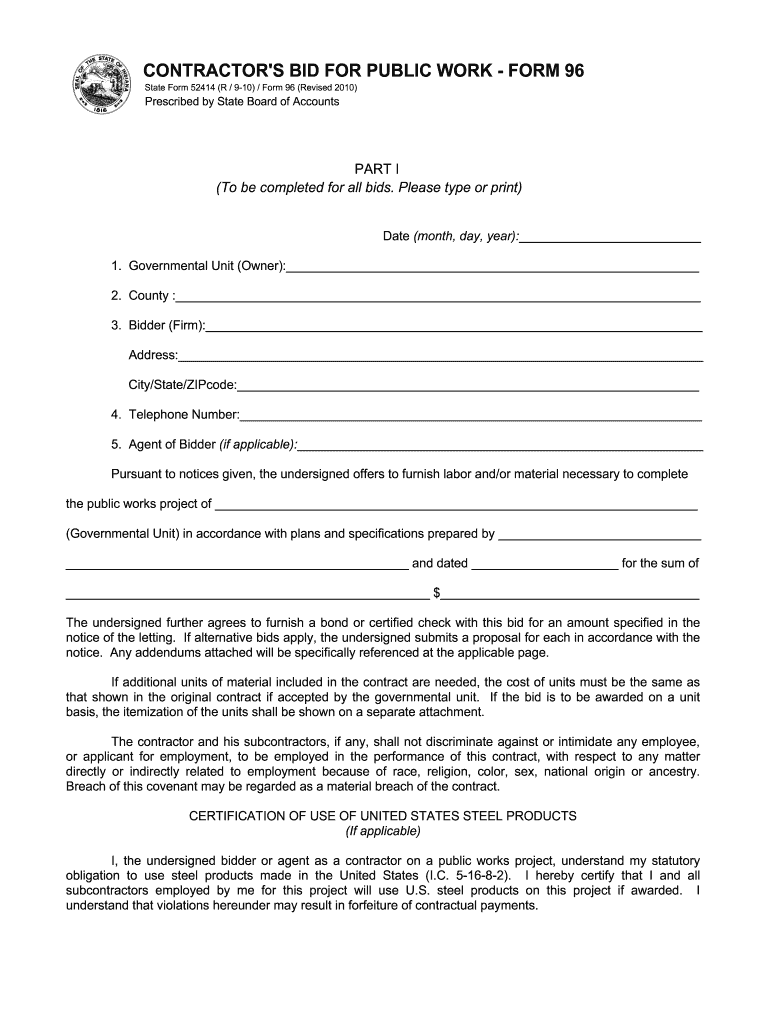 indiana state form 96 2010 Preview on Page 1.