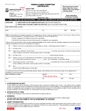Pennsylvania Exemption Certificate