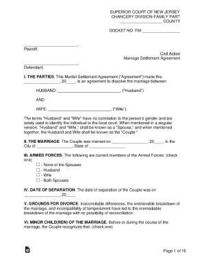 Custody agreement template - new jersey marital settlement agreement notary form