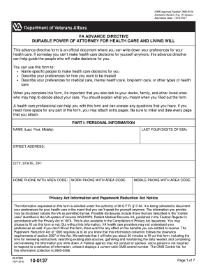 VA Advance Directive Durable Power of Attorney for Health Care and Living Will