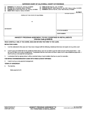 Amnesty Program Agreement to Pay Fees/Fines in Installments