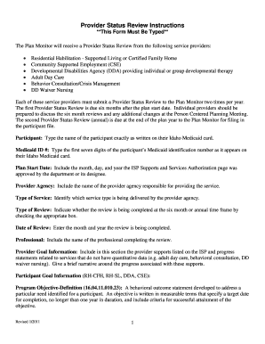 Provider Status Review Form