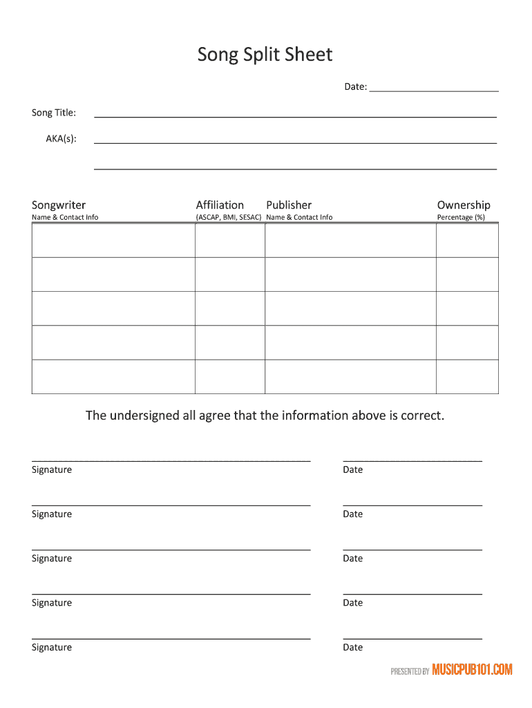 Split Sheet Template Fill Online Printable Fillable Blank PdfFiller