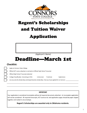 Connors State College Regent's Scholarship Application