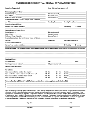 Puerto Rico Residential Rental Application Form