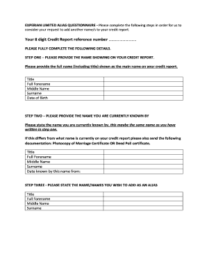 Experian Limited Alias Questionnaire