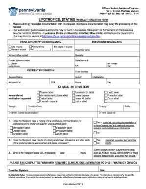 Lipotropics Statins Prior Authorization Form