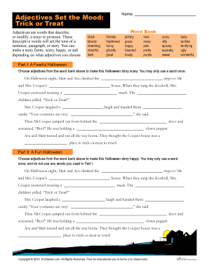 Halloween Adjective Activity Worksheet