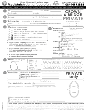 MediMatch Dental Crown and Bridge Order Form