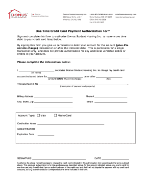 One Time Credit Card Payment Authorization Form