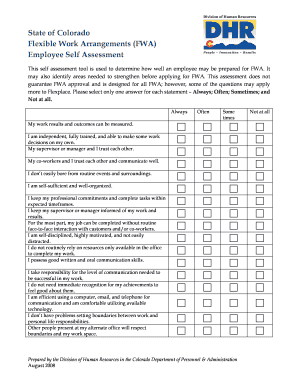 Colorado Flexible Work Arrangement Employee Self Assessment