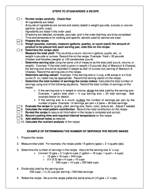 standardized recipe format example fill out print download