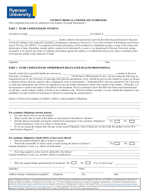 Ryerson University Student Medical Certificate
