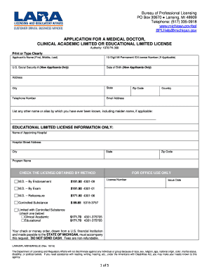 Michigan Medical Doctor License Application