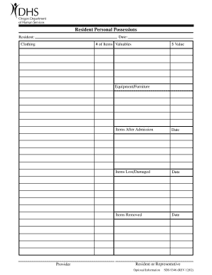 Resident Personal Possessions Form