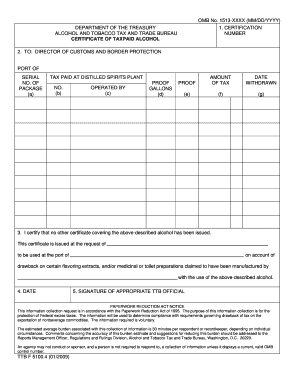 Certificate of Taxpaid Alcohol